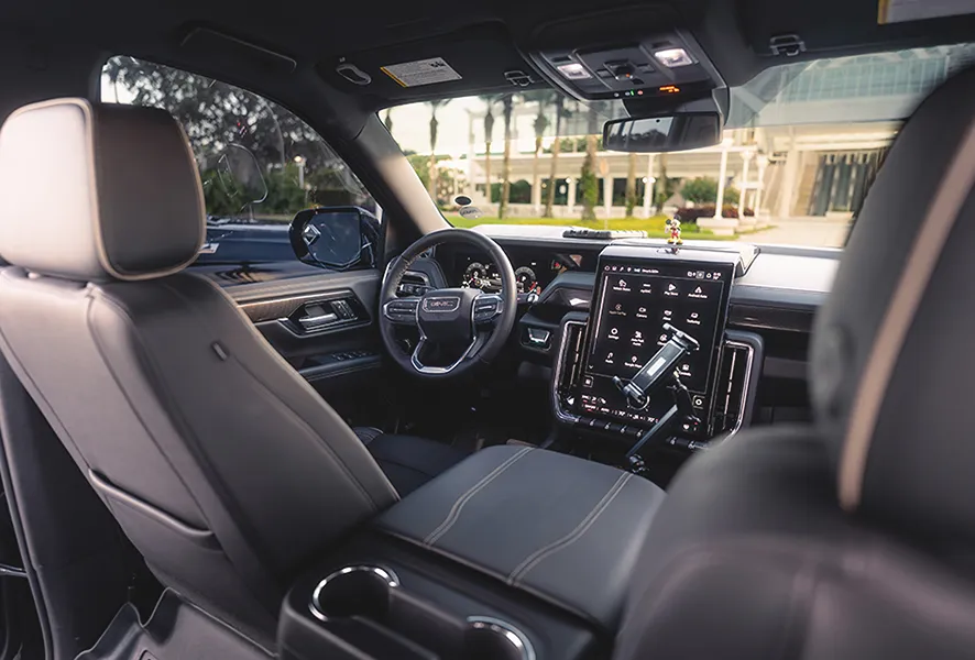 Clean luxury SUV interior with leather seating for Orlando private transfers.